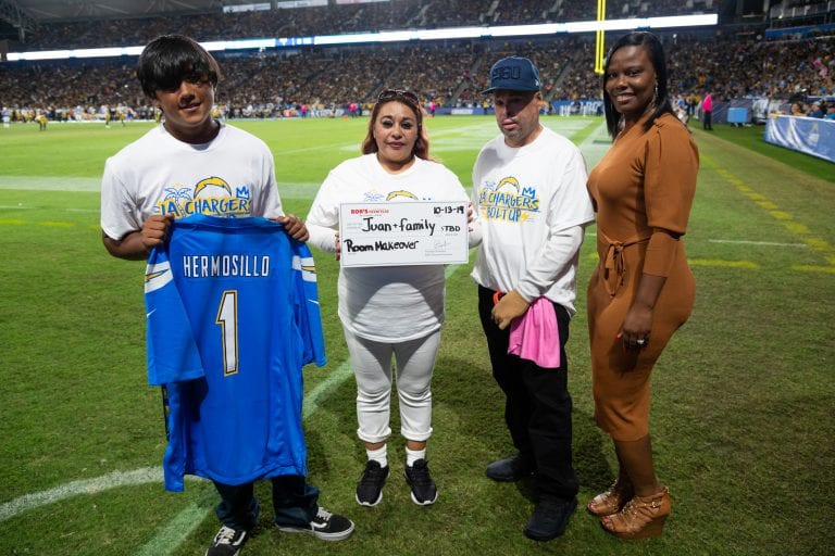 The Los Angeles Chargers honored Juan Hermosillo with a special jersey at a recent game | Bob’s Discount Furniture