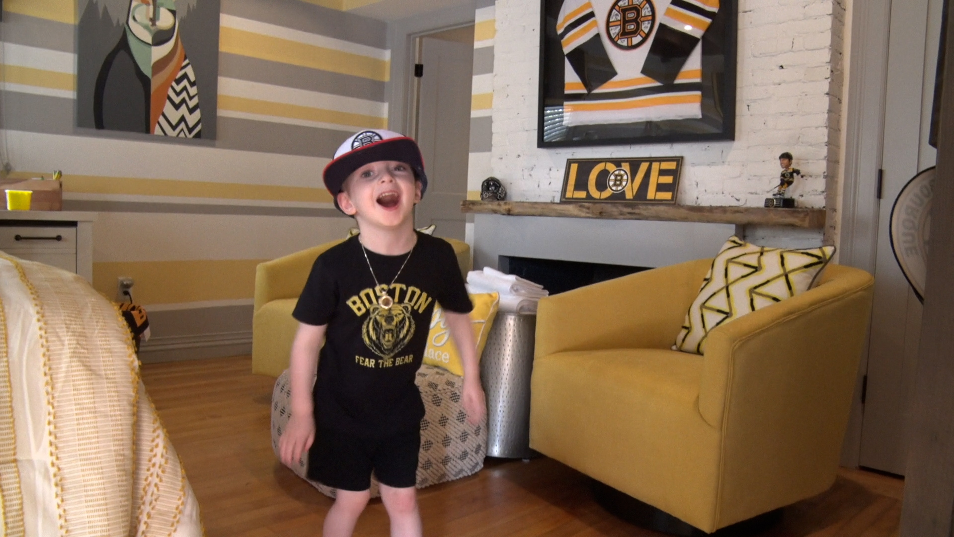Mighty Quinn displays his excitement as he tours Tommy's Place | Bob's Discount Furniture